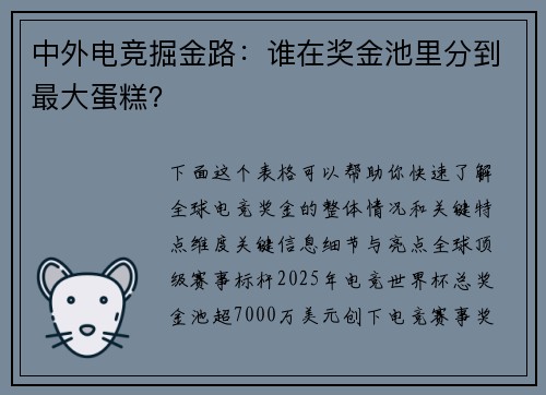 中外电竞掘金路：谁在奖金池里分到最大蛋糕？